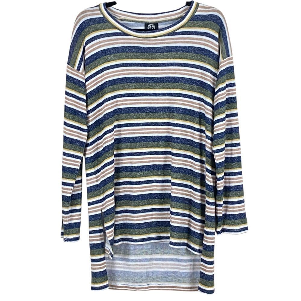 Bobeau Multicolor Stripe Hi Lo Long Sleeve T Shirt Tunic Top Sz L